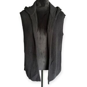 Ralph Lauren Black Knit Hooded Open Sweater Cardigan Vest Size Small